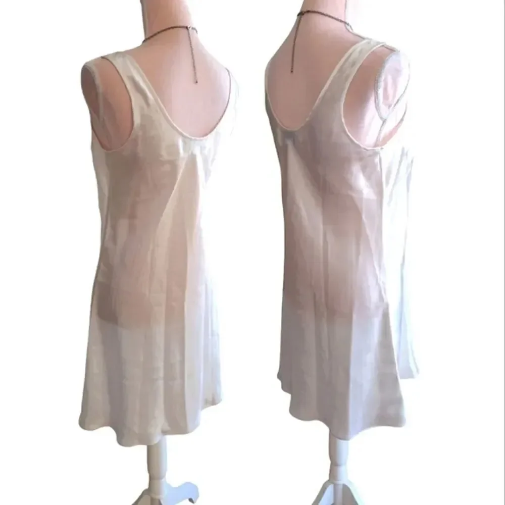 VTG 80s White Satin Floral Lace Rosette Mini Lingerie Slip Dress Small - Picture 14 of 17